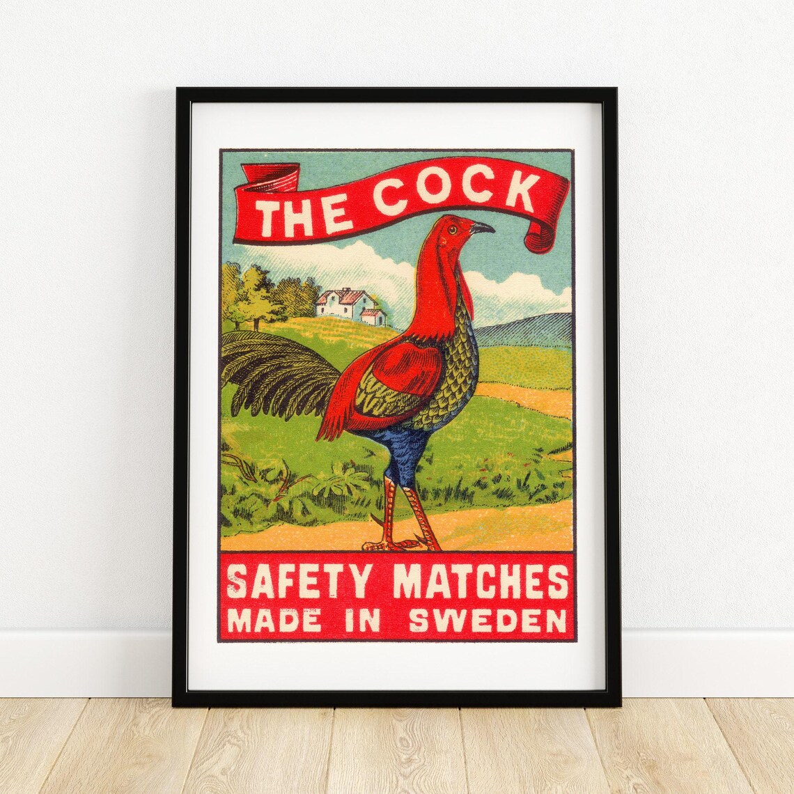 The Cock Rooster Vintage Swedish Safety Matches Label Art Poster