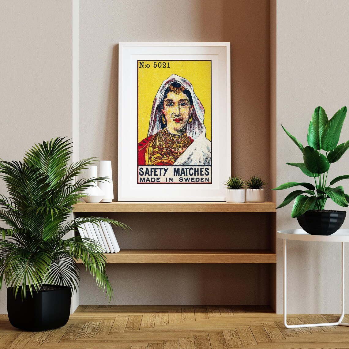 Indian Woman Gold Jewelry Vintage Swedish Matchbox Label Poster - Image 2