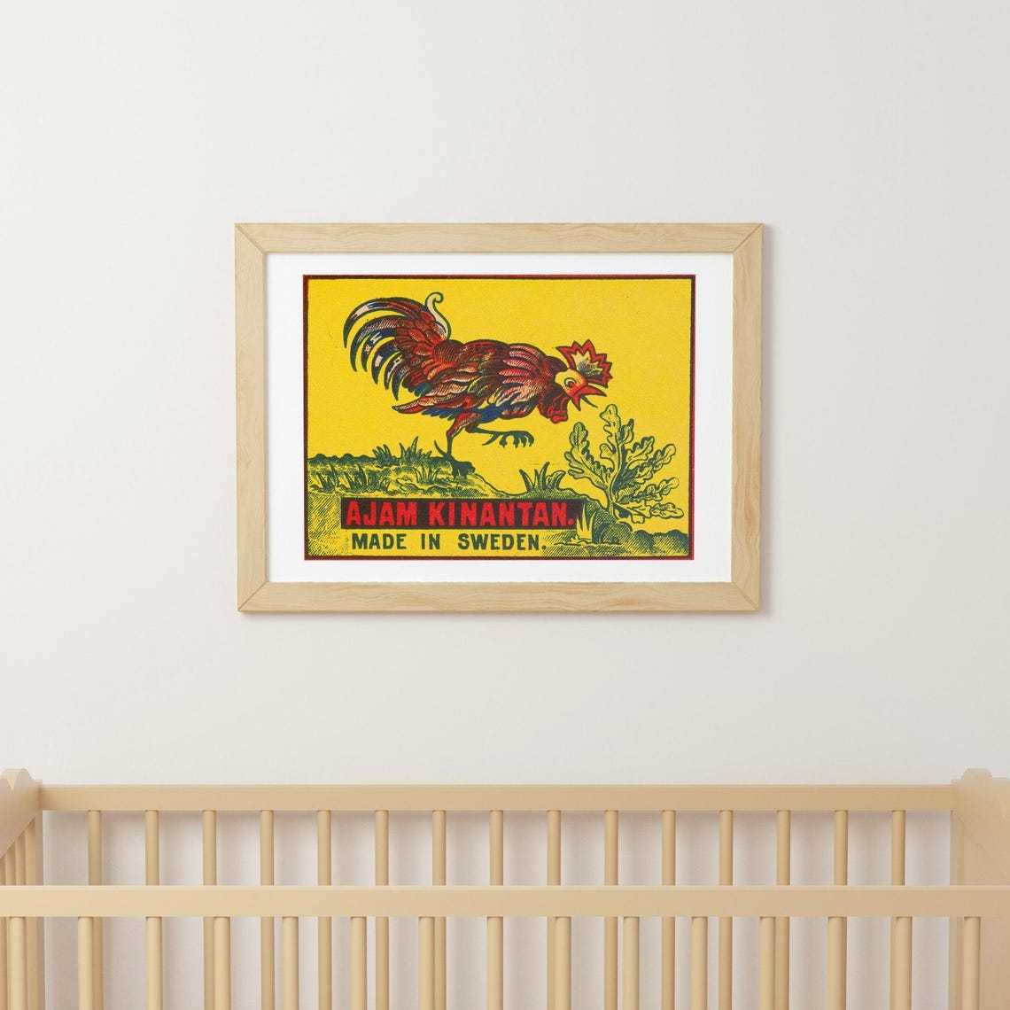 Ajam Kinantan Rooster Swedish Vintage Matchbox Label Art Poster - Image 3
