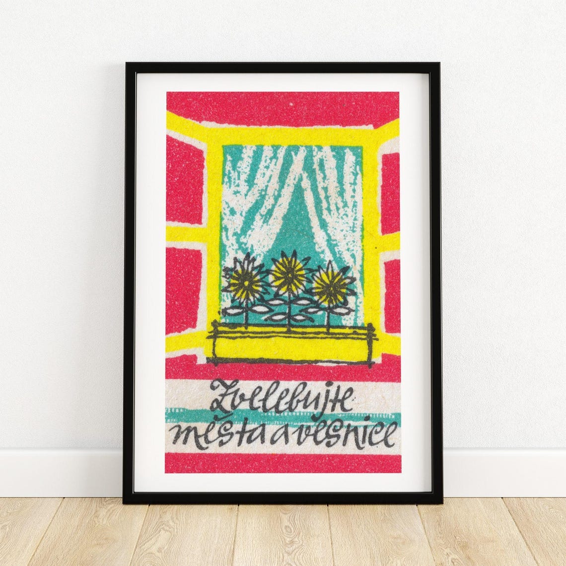 Beautify Towns And Villages Window Flowers Matchbox Label Poster