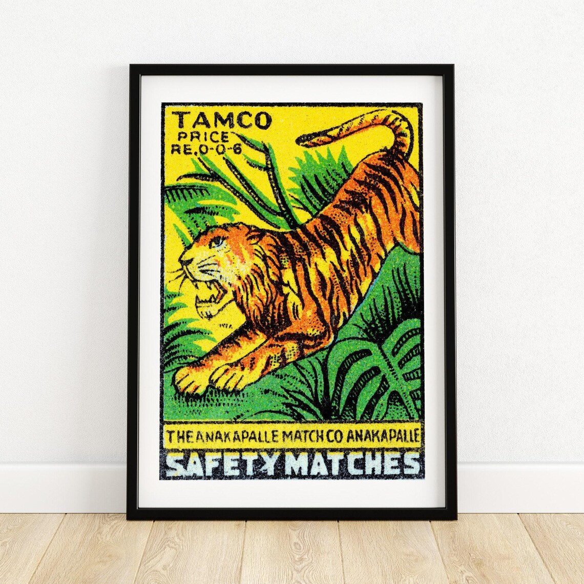 Tamco Tiger Safety Matches Vintage Jungle Tiger Matchbox Label Poster