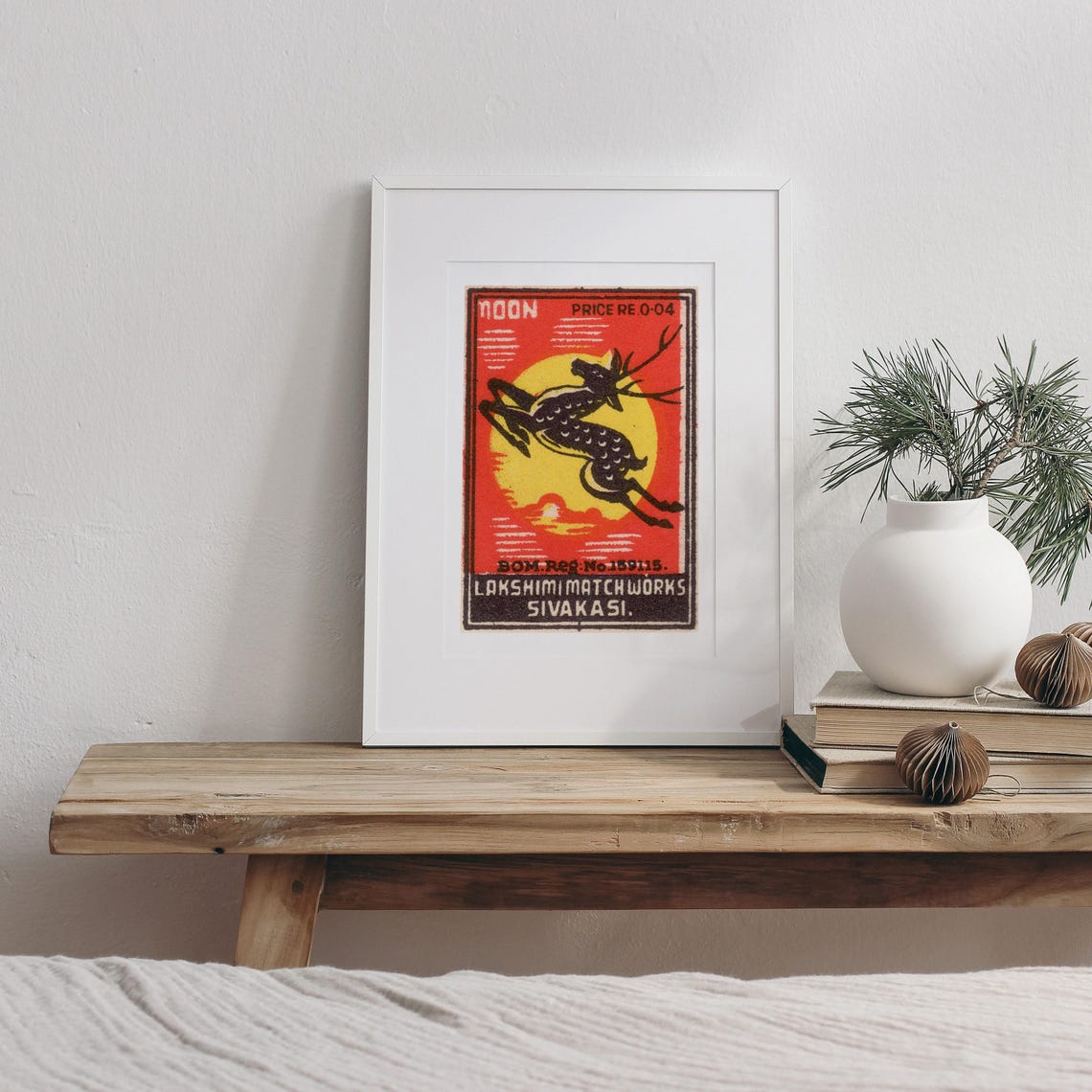 Moon Leaping Deer Vintage Indian Matchbox Label Wildlife Art Poster - Image 2