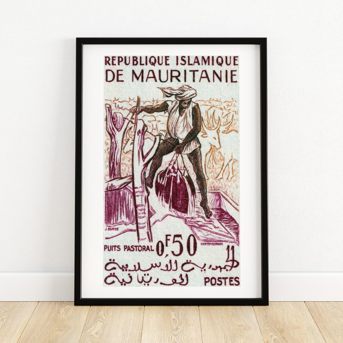 Mauritania Pastoral Well Water Carrier Vintage Stamp Art Poster