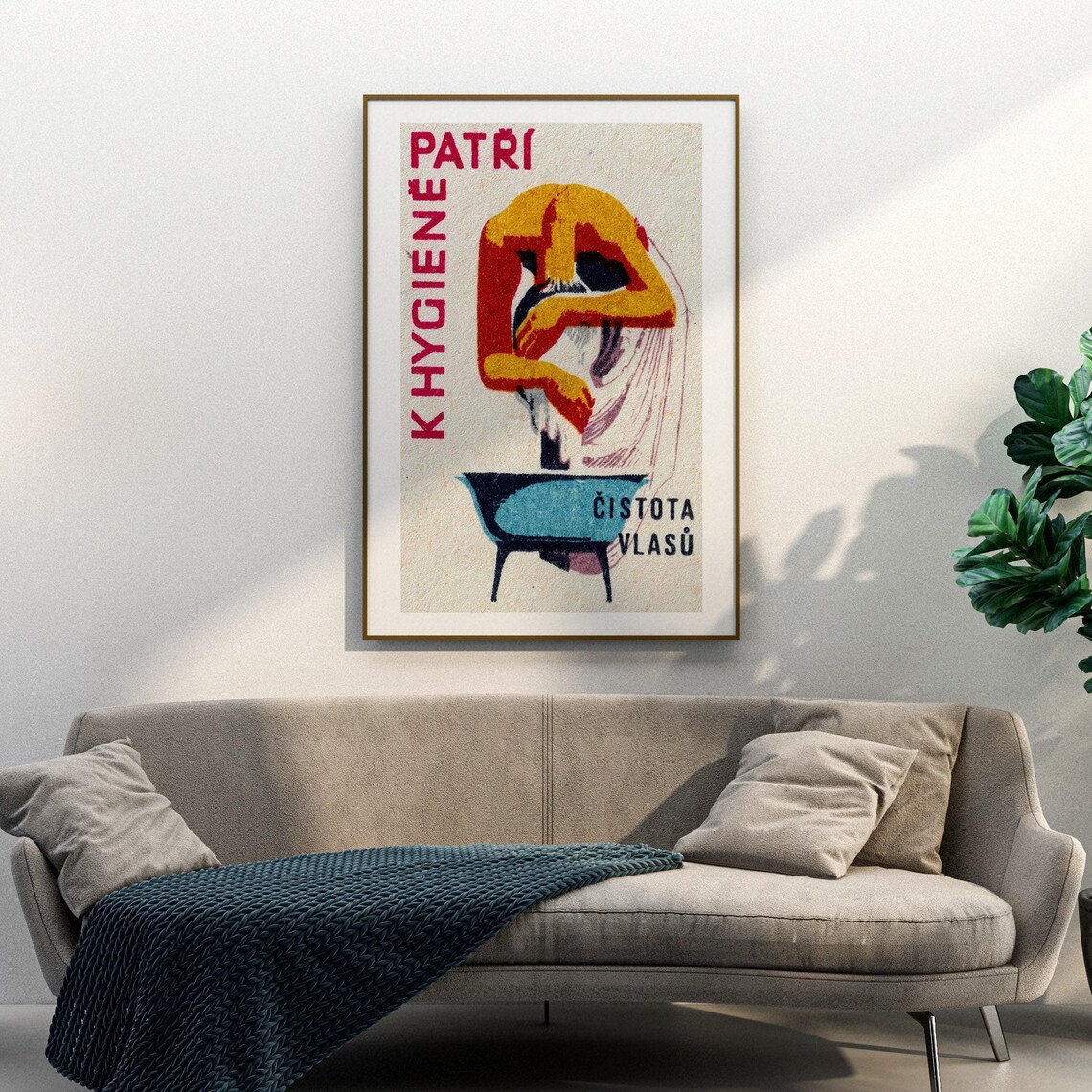 Woman Washing Hair Vintage Czech Art Poster - Image 3