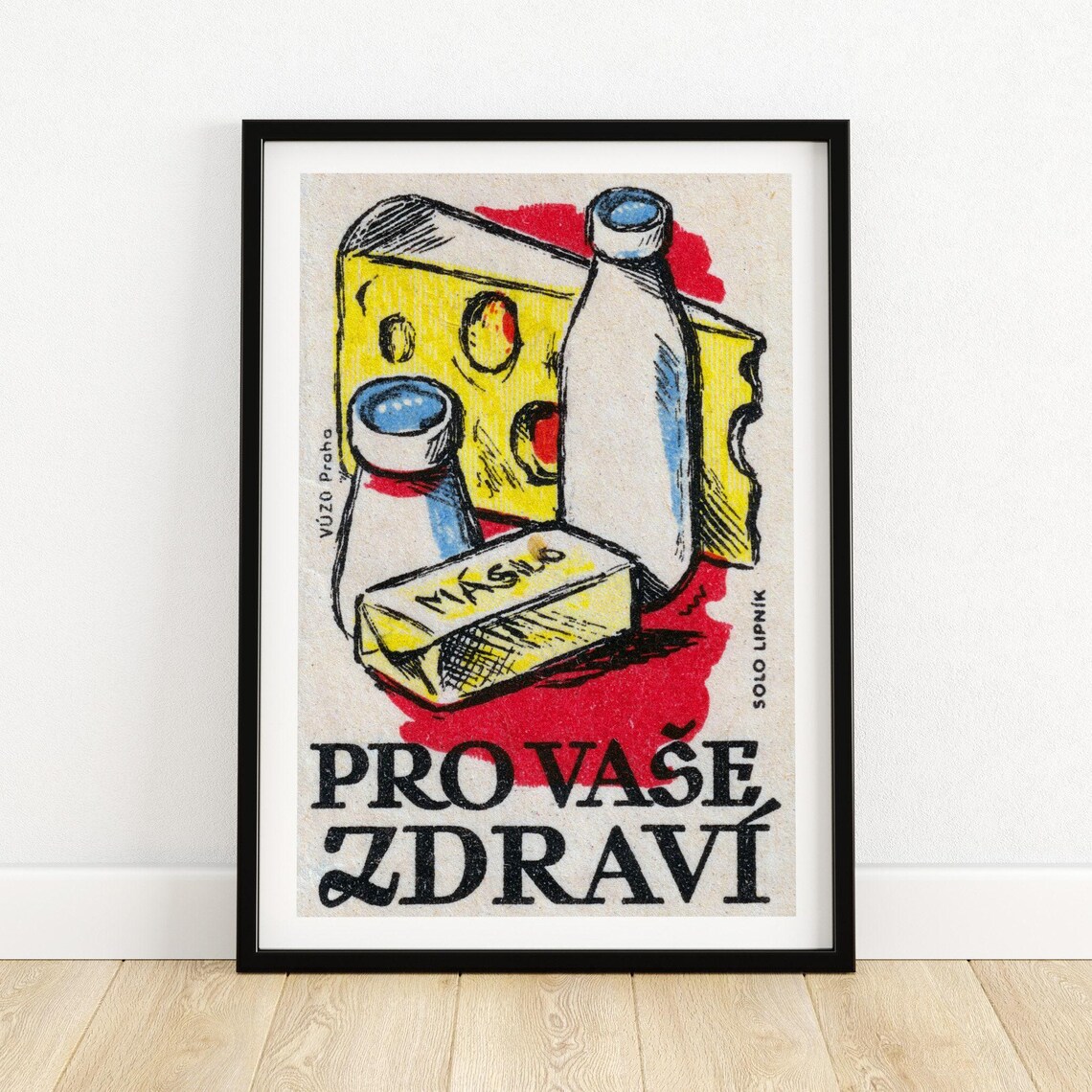 Pro Vase Zdravi Czech Dairy Cheese Milk Butter Vintage Poster
