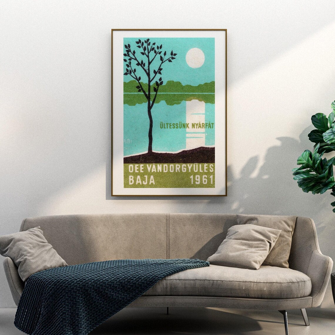 Plant Poplars Tree Lake Moon Baja 1961 Vintage Hungarian Poster - Image 3