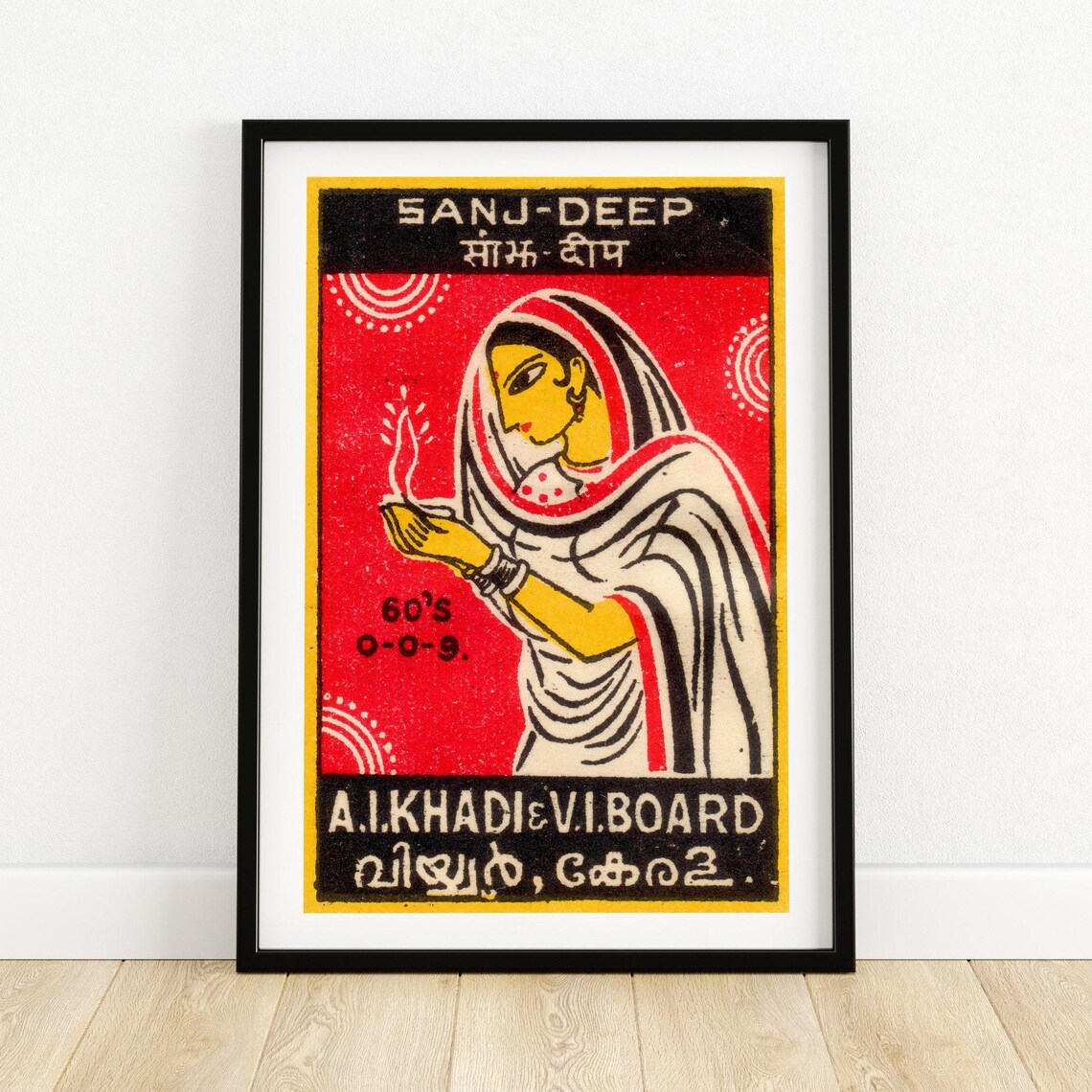 Sanj Deep Indian Safety Matches Vintage Woman Lamp Label Poster