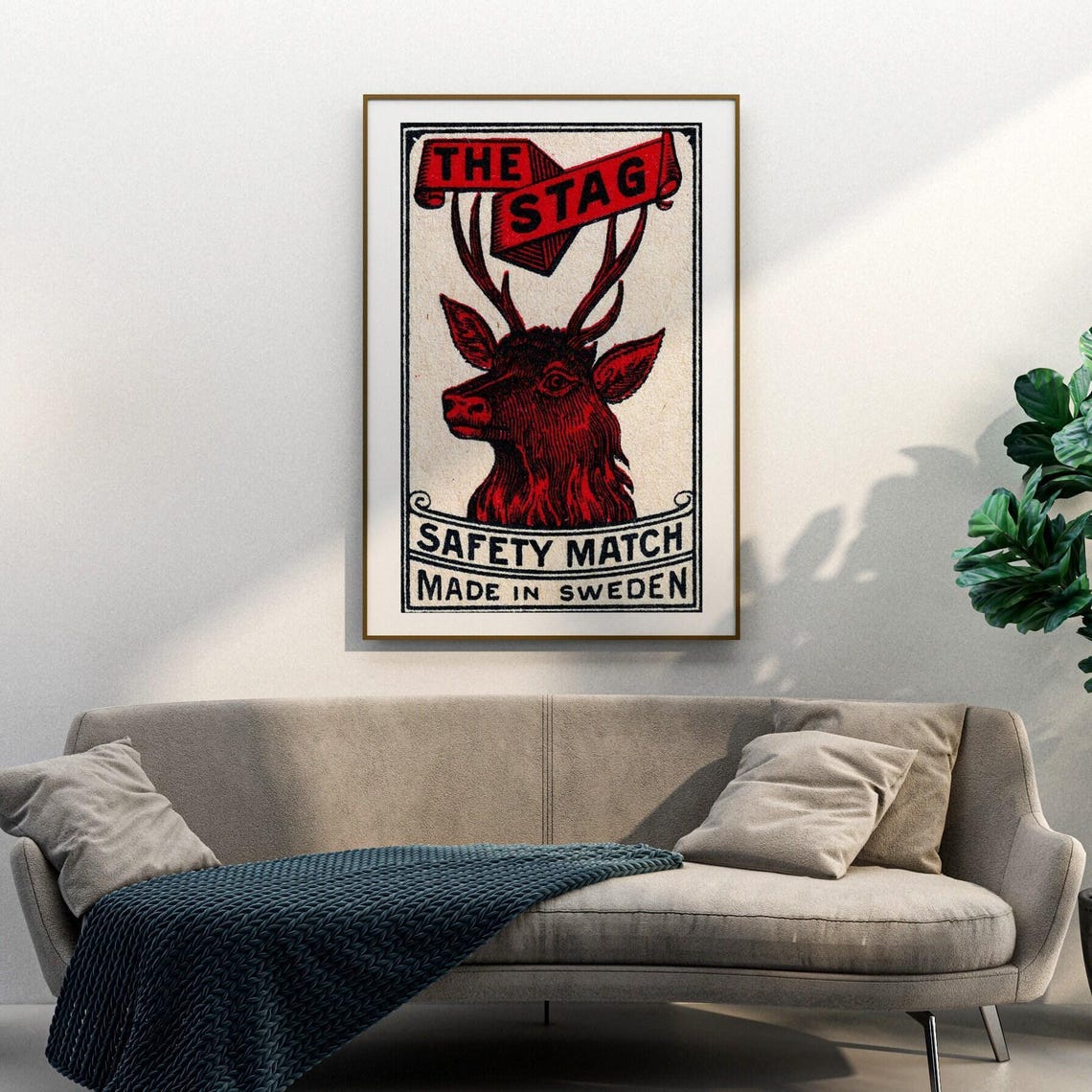 The Red Stag Safety Match Swedish Vintage Deer Matchbox Poster - Image 3