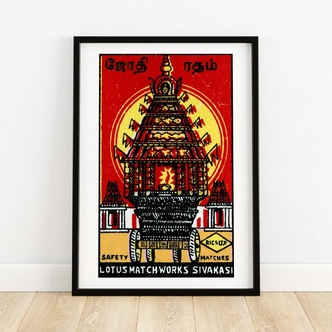 Lotus Match Works Temple Chariot Indian Red Vintage Label Art Poster