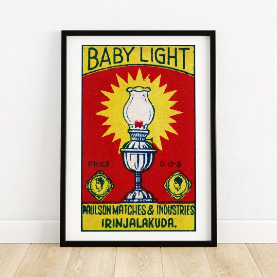 Oil Lamp Matchbox Print India Wall Art Vintage India Art Matchbox Wall Poster Vintage Poster Print