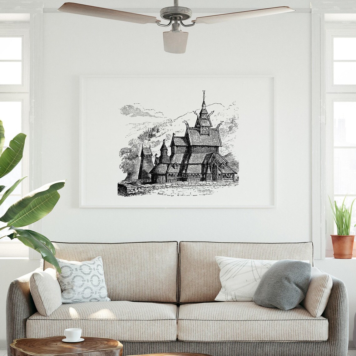 Borgund Stave Church Norway Wooden Medieval Church Engraving Poster - Image 3