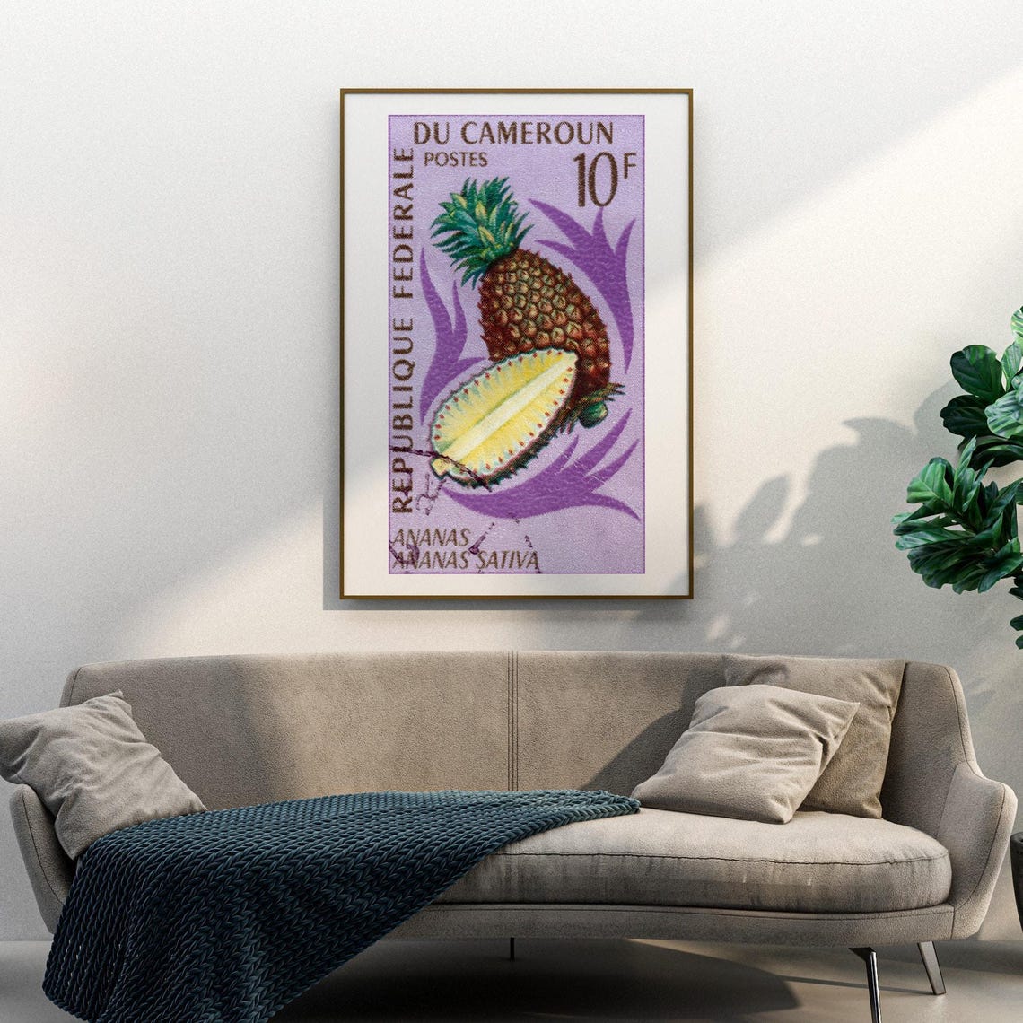 Cameroon Pineapple Postage Stamp Ananas Sativa Botanical Poster - Image 3
