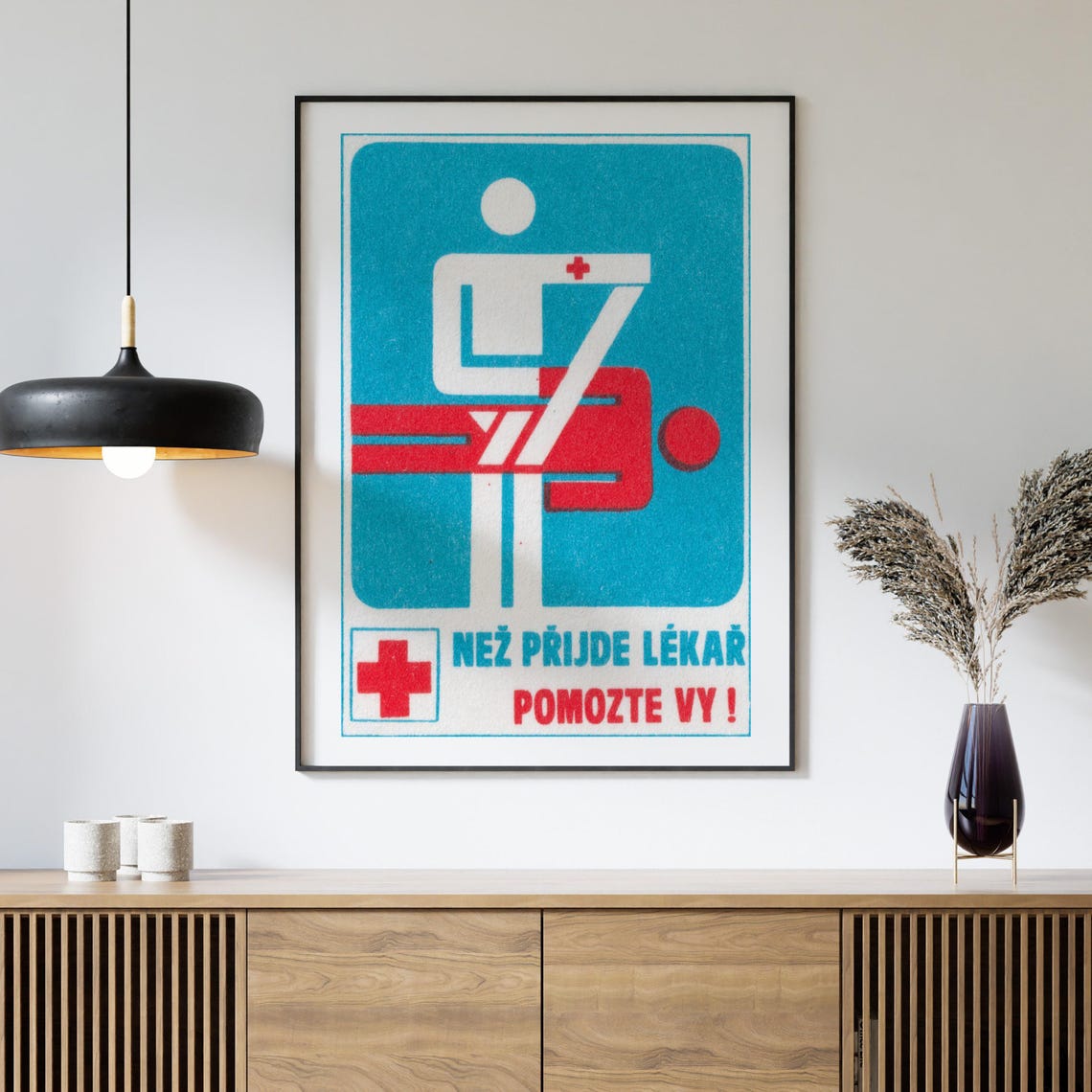 First Aid Before Doctor Comes Czech Red Cross Vintage Label Print - Image 4