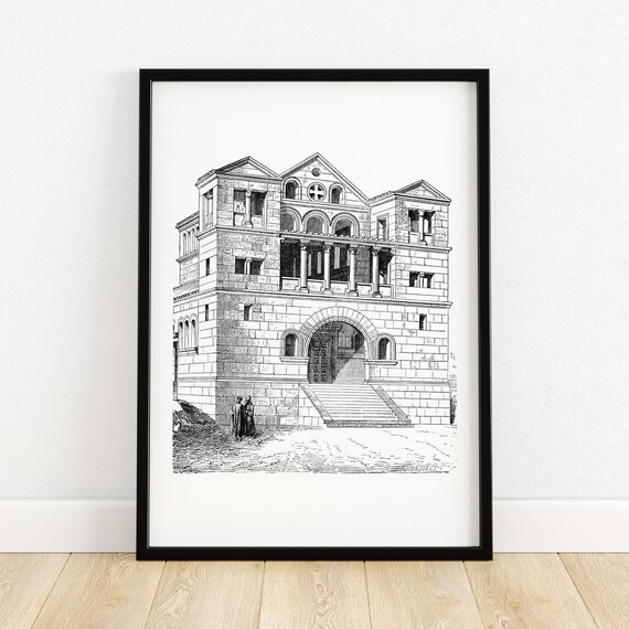Stone Church Turmanin Syria Architectural Illustration Historical Wall Art Unique Home Decor