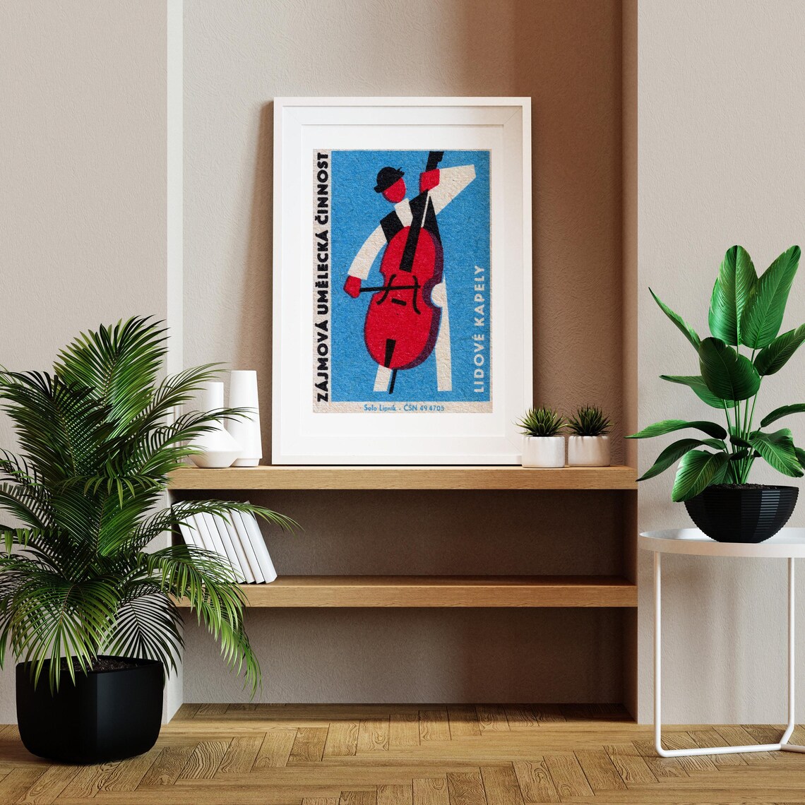 Bass Player Matchbox Vintage Czech Art Poster - Image 2