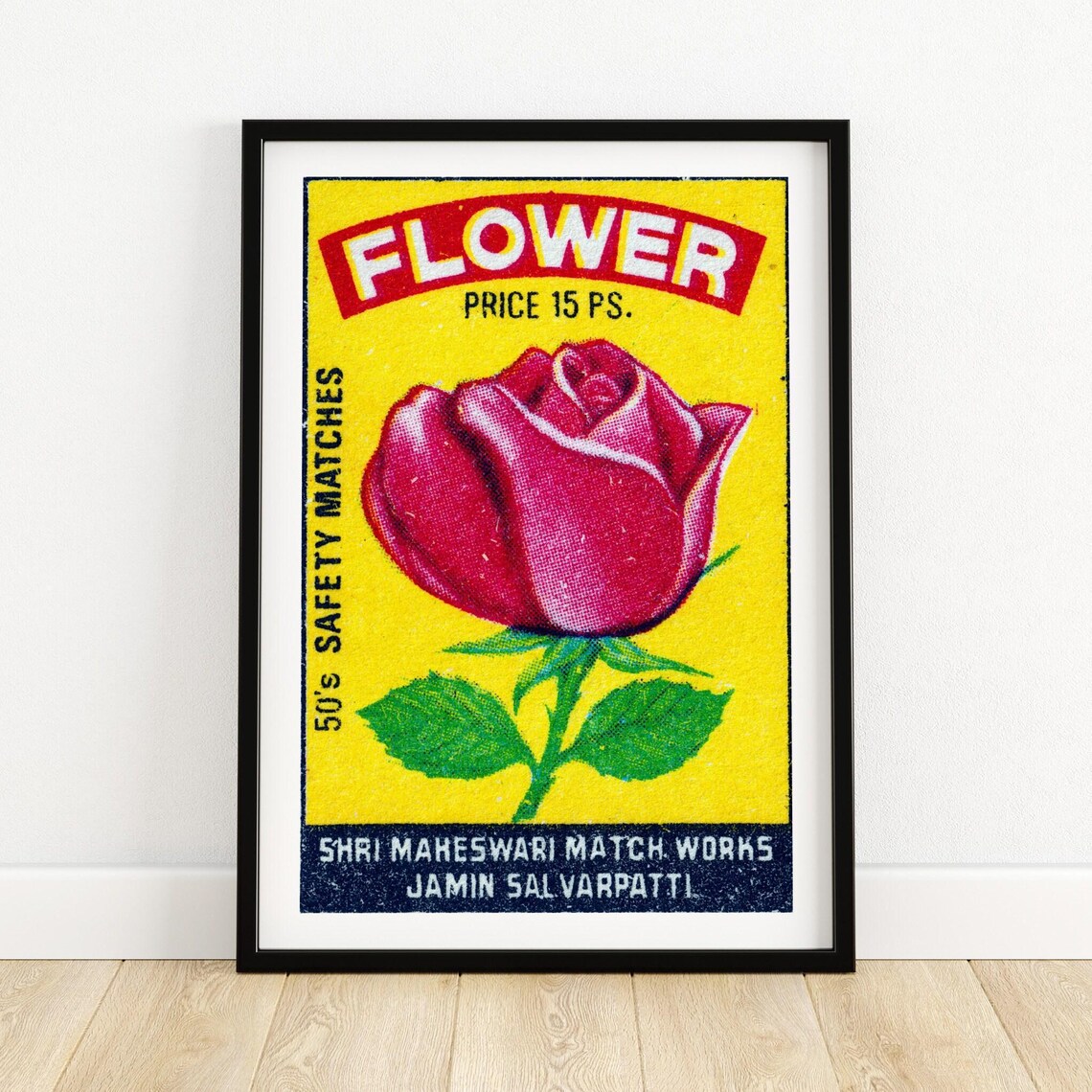 Flower Brand Vintage Red Rose Indian Safety Matches Label Poster