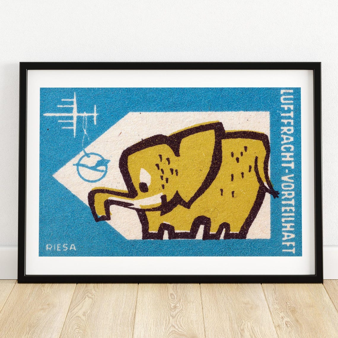 Air Freight Yellow Elephant East German Airline Matchbox Poster