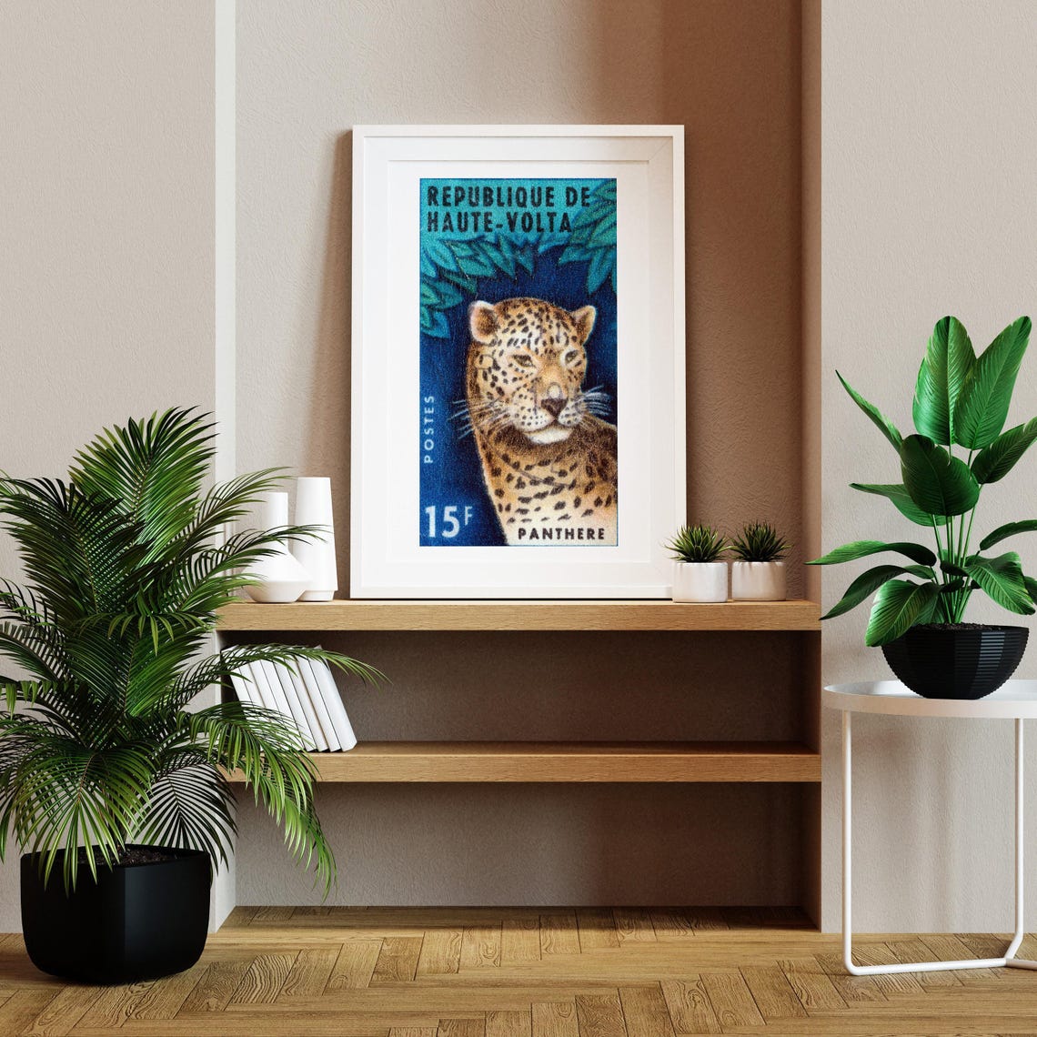 Haute Volta Panther Leopard 15F Vintage Postage Stamp Art Poster - Image 2