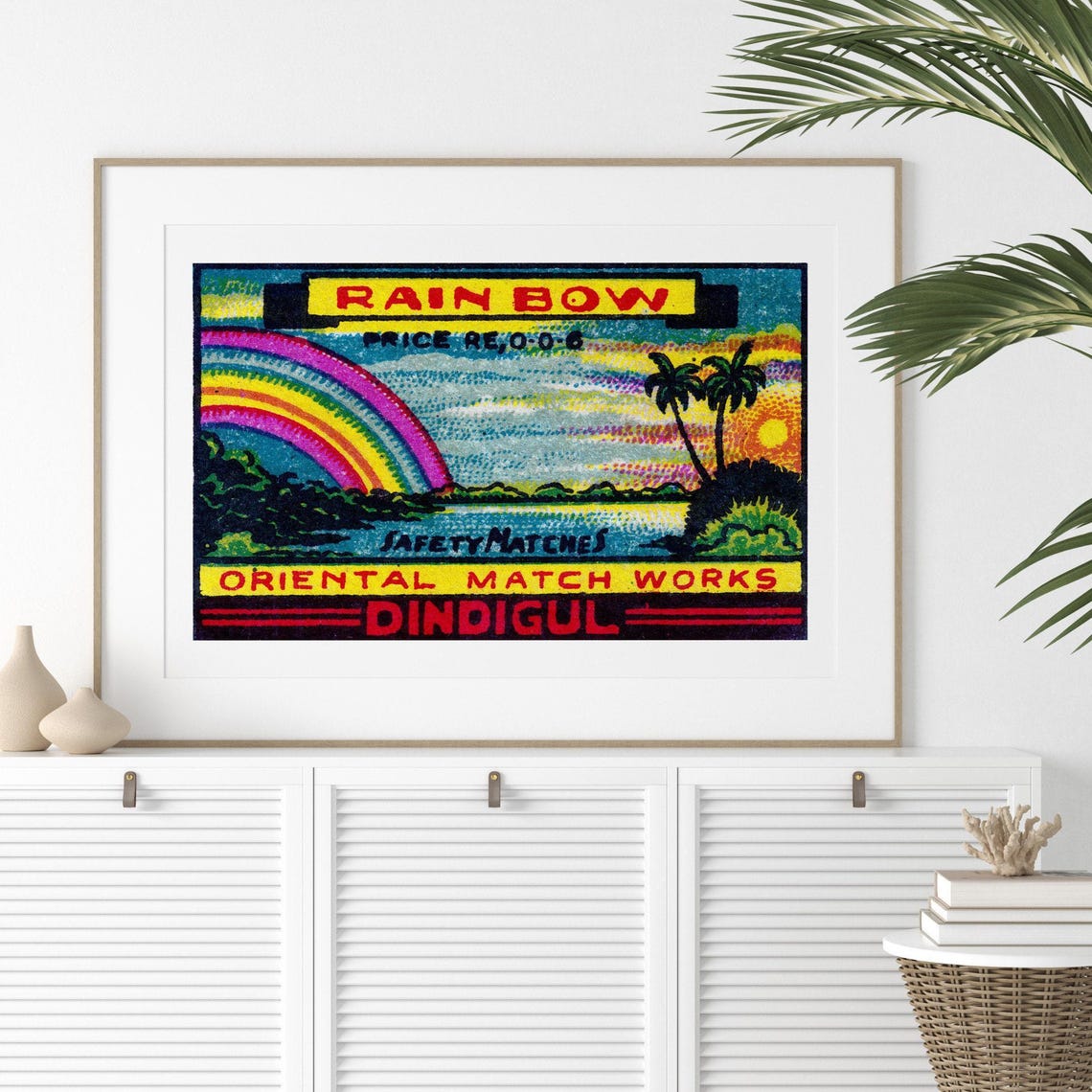 Rainbow Tropical Sunset Palm Shore Vintage India Match Label Poster - Image 2