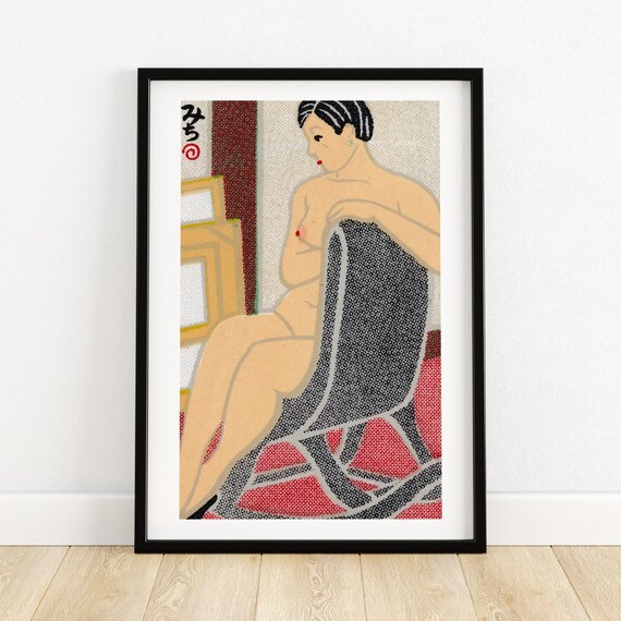 Japanese Woodblock Nude Woman Seated Rocking Chair Art Poster
