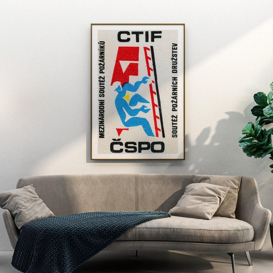 CTIF Firefighters Competition Ladder Flag Vintage Matchbox Label Poster - Image 3
