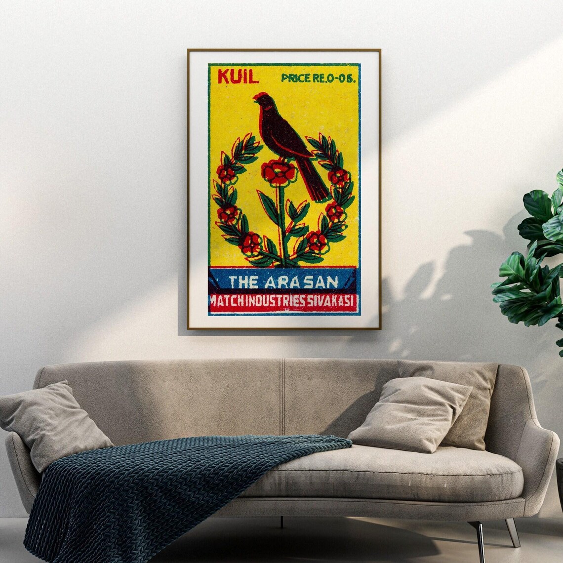 Kuil Songbird Floral Vintage Indian Matchbox Label Art Poster - Image 3