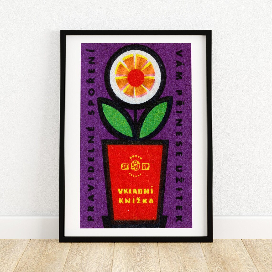 Vkladní Knížka Czech Savings Book Potted Flower Vintage Label Poster
