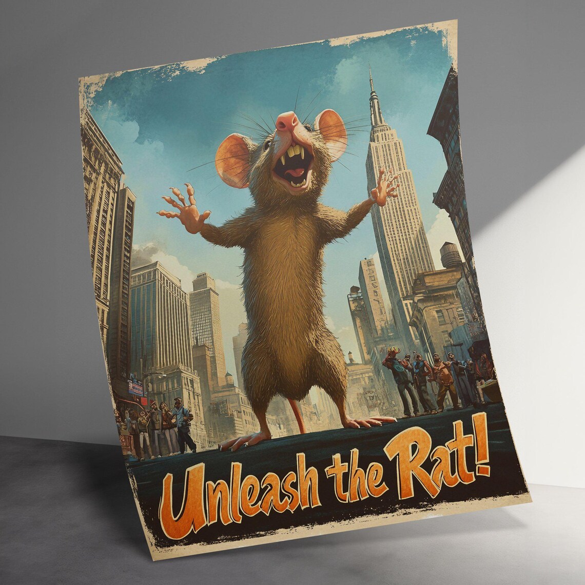 Giant Rat Attacking New York City Retro Funny Movie Style Art Poster - Image 3