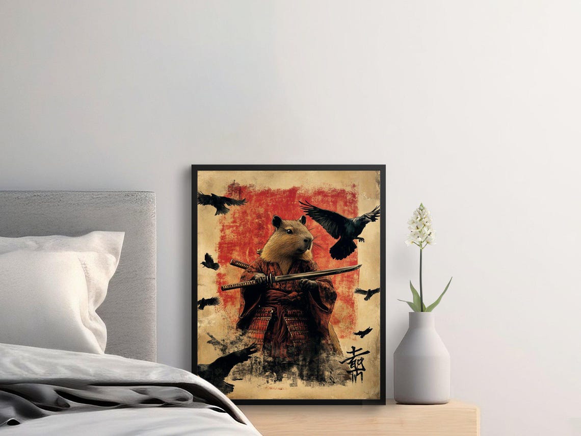 Samurai Capybara Warrior With Katana Japanese Ink Fantasy Art Poster - Image 2