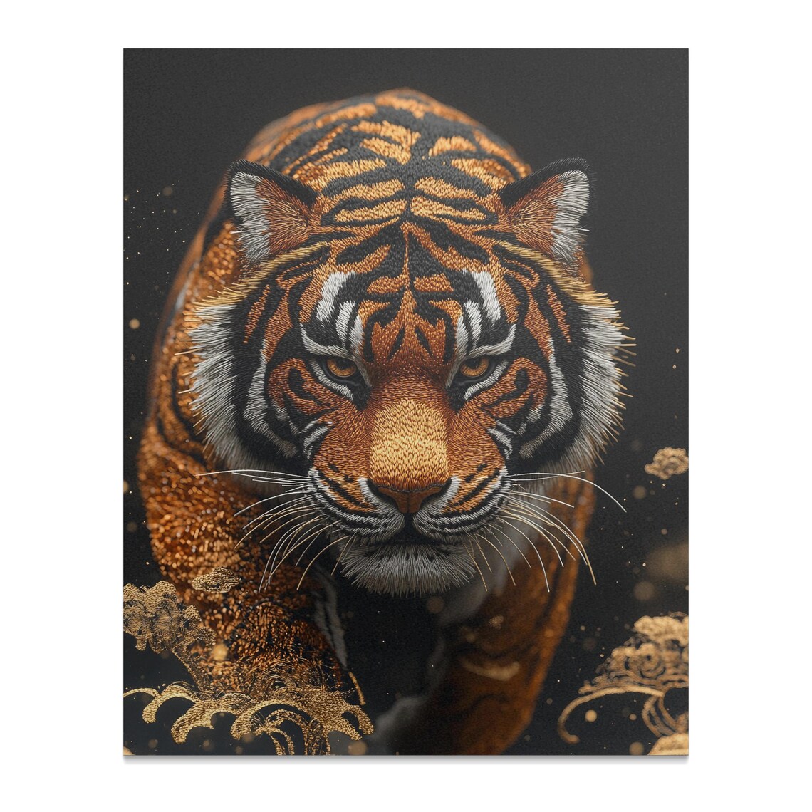 Fierce Tiger Portrait Gold Splatter Black Background Dramatic Wildlife Poster - Image 2