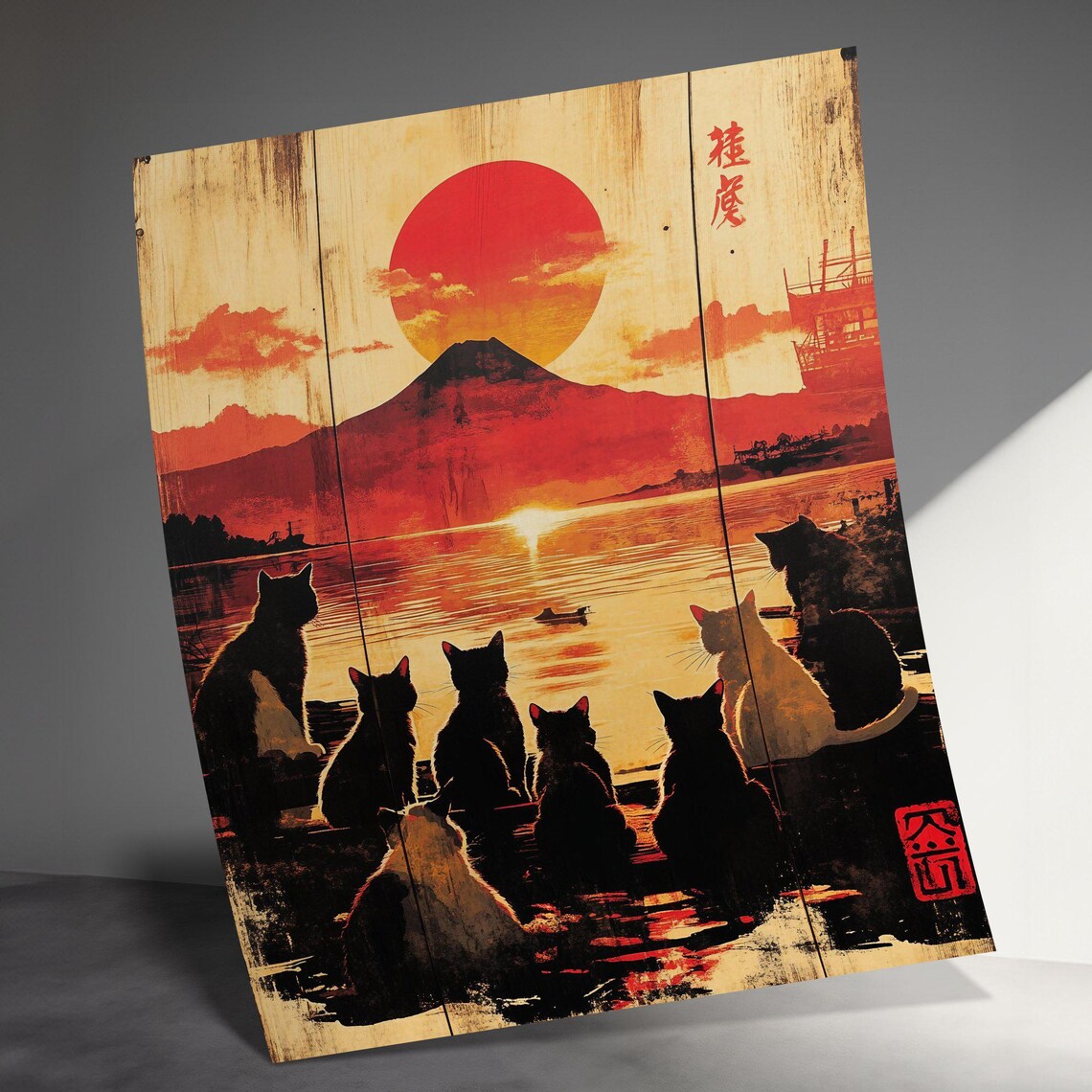 Black Cats Silhouette Sunset Mount Fuji Zen Japanese Nature Poster - Image 3