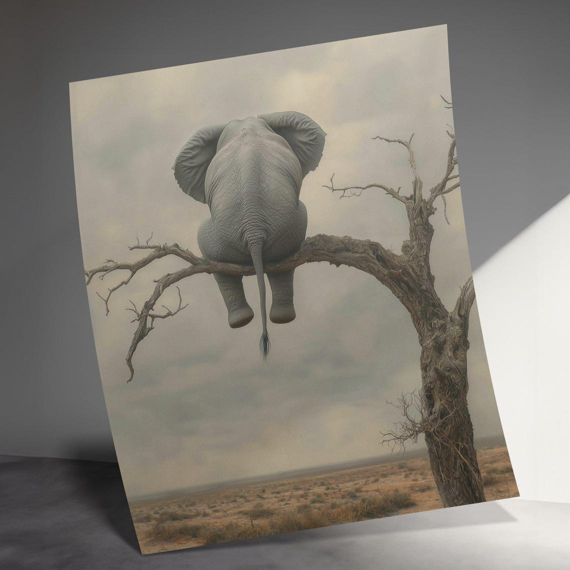 Elephant Sitting On Tree Branch Savanna Funny Quirky Wildlife Poster - Image 3