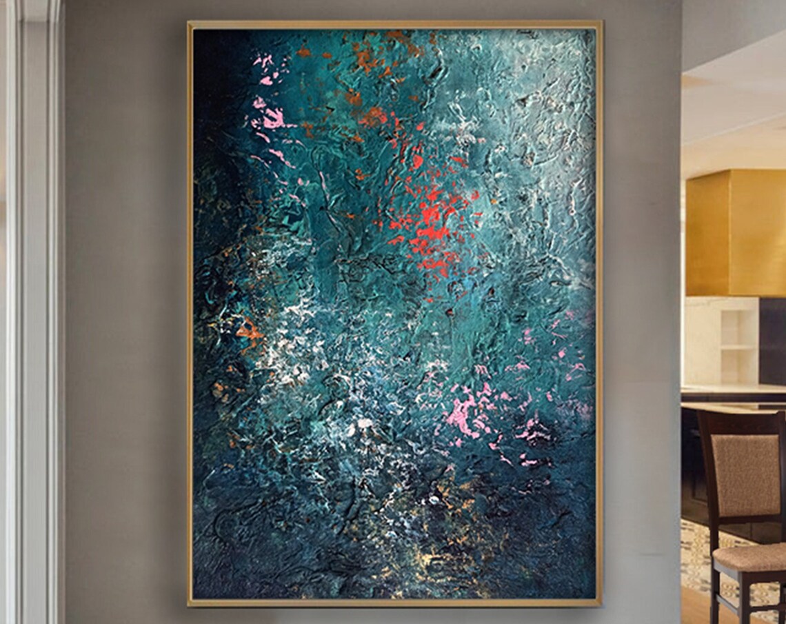 Blue Acrylic Abstract Painting, Oversized Art Print