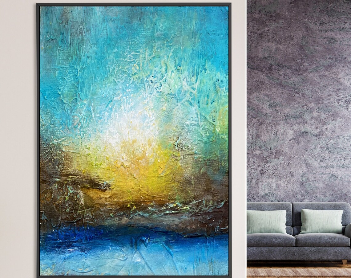 Sunset In Sea Abstract Art Print, Coastal Decor