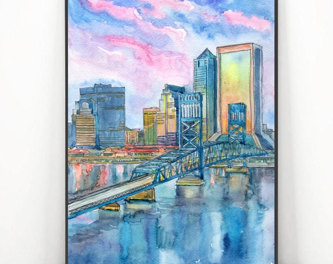 Jacksonville Florida Skyline Watercolor Art Print