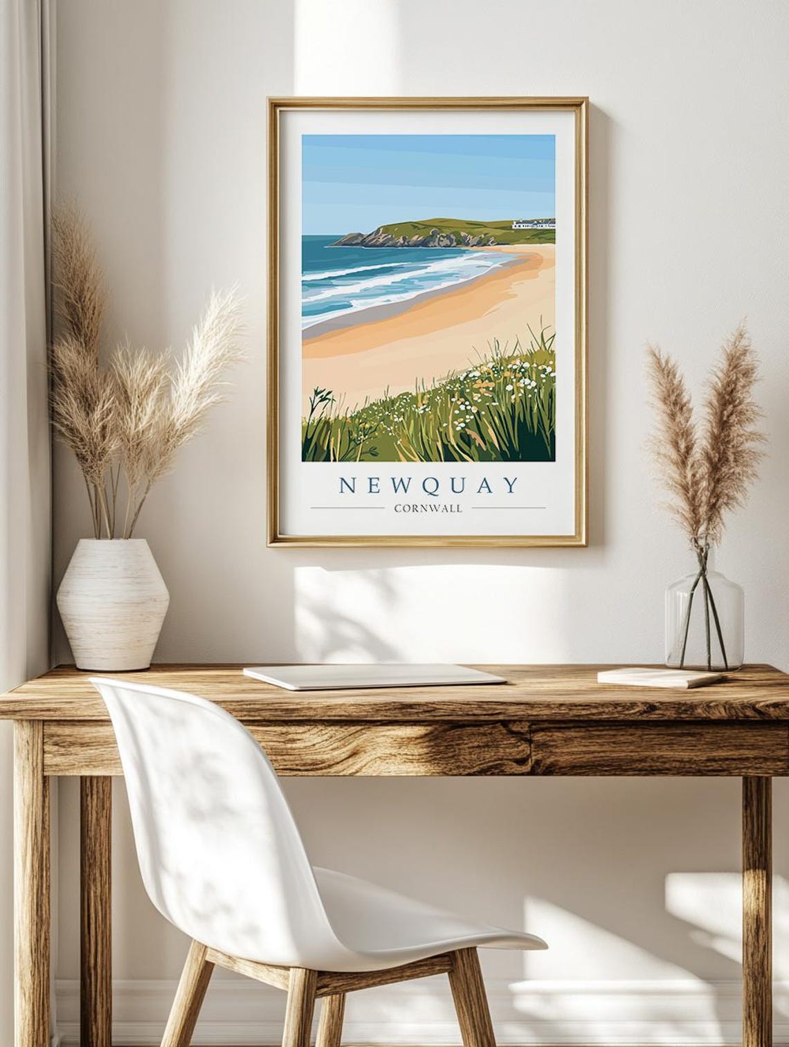 Newquay Cornwall Golden Sandy Beach with Grassy Dunes Poster - Image 2