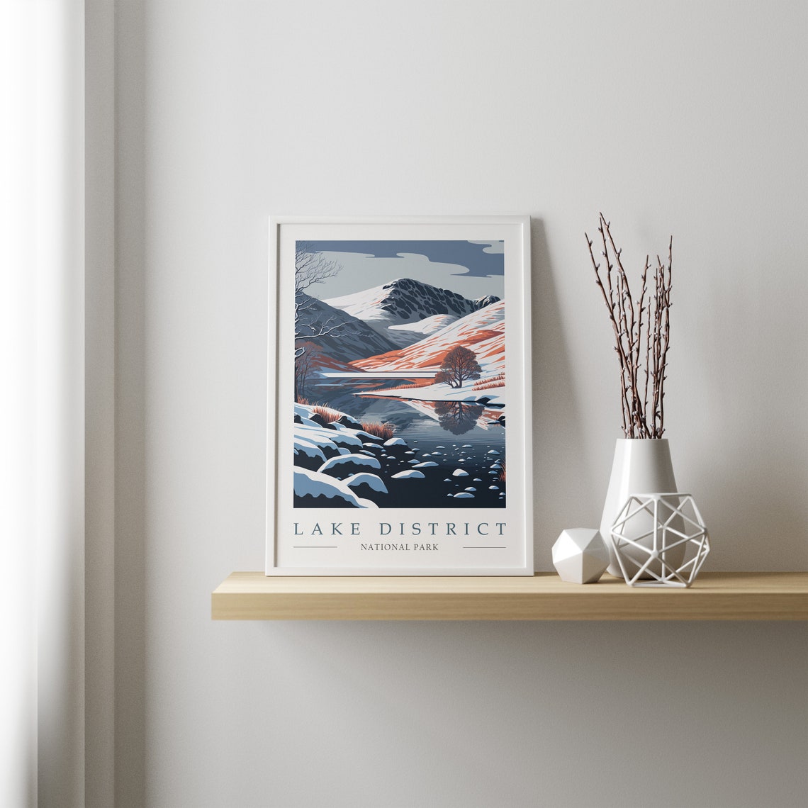 Lake District National Park Winter Snowy Mountain Lake Poster - Image 2