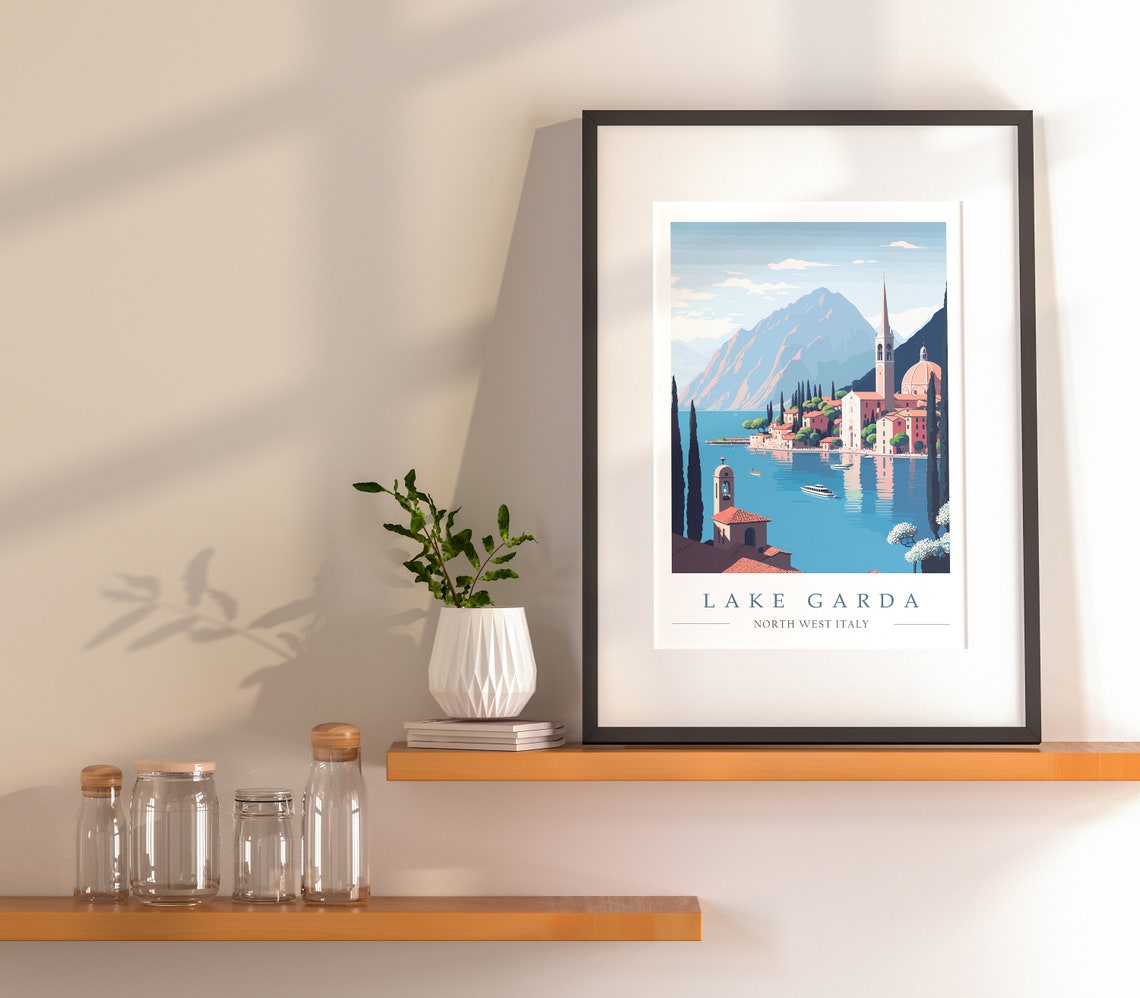 Lake Garda North West Italy Lakeside Village Church Scene Poster - Image 2