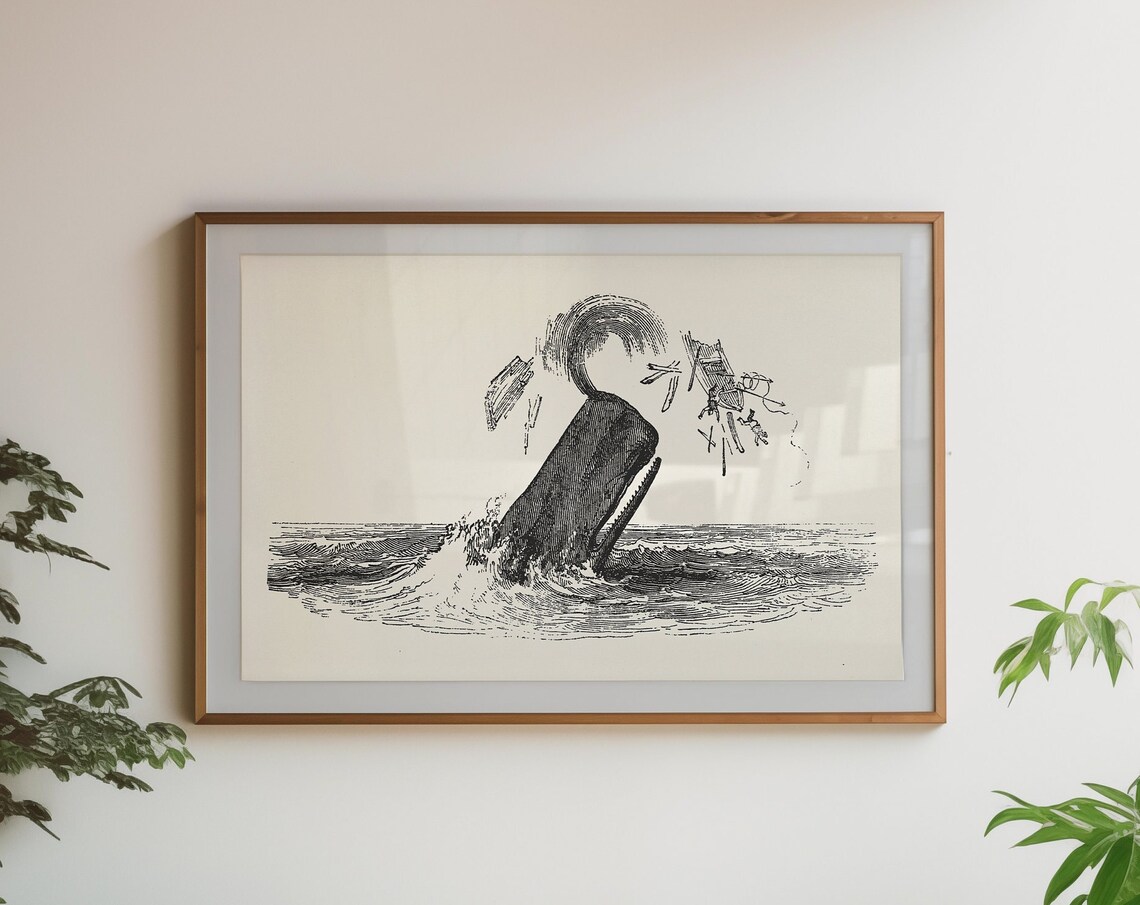 Vintage Whale Attacking Ship Engraving Nautical Maritime History Poster - Image 4