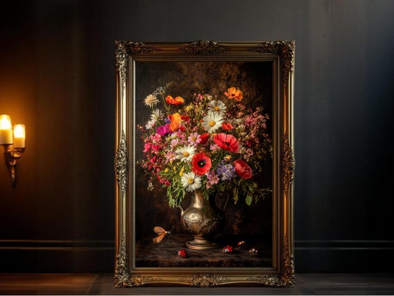 Vintage Floral Art Print, Dark Academia Botanical Decor