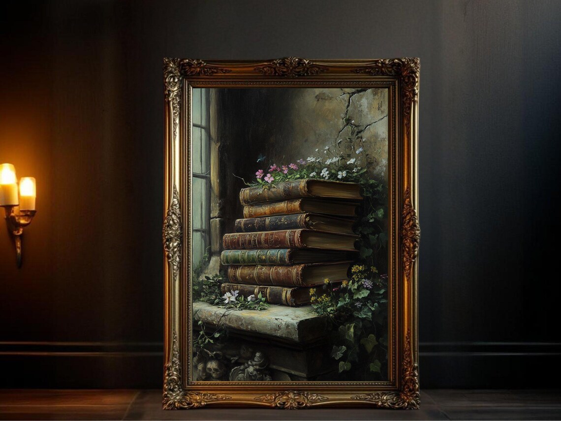Vintage Books, Dark Academia Antique Book Stack - Image 3