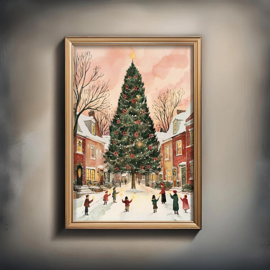 Nostalgic Christmas Village Scene, Holiday Decor