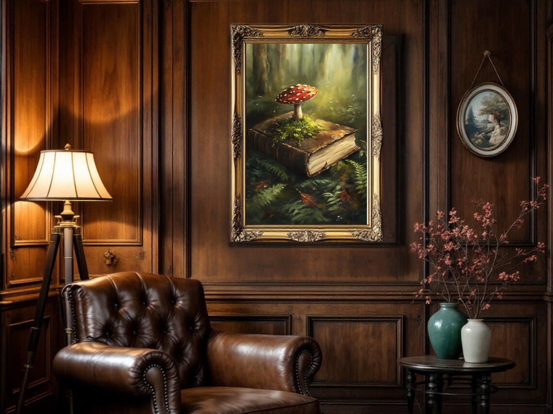 Vintage Mystical Forest Scene With Mushroom On Book - Image 2