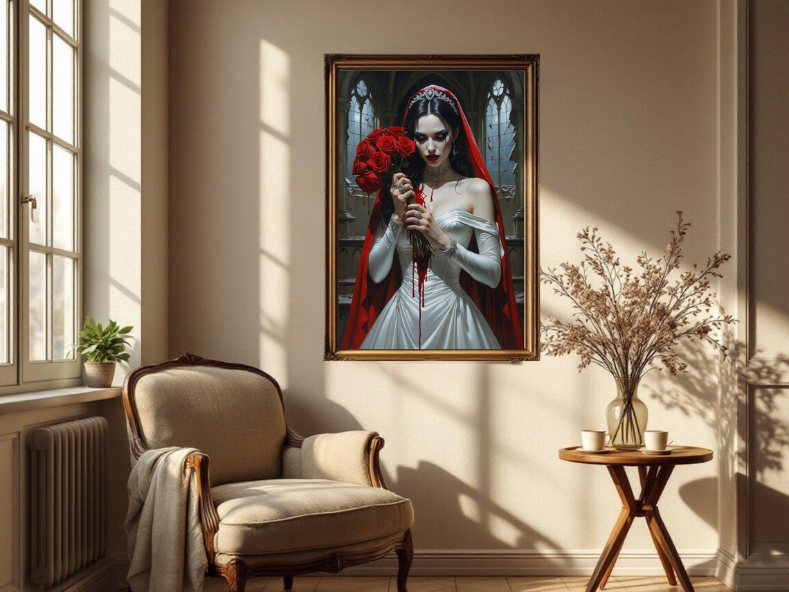 Gothic Bride Art Print, Dark Romantic Vampire Bride - Image 2