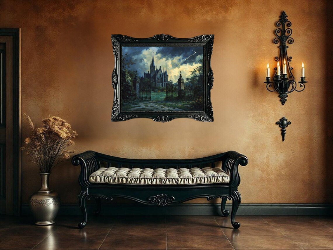 Gothic Castle, Spooky Night Sky Art Print - Image 2
