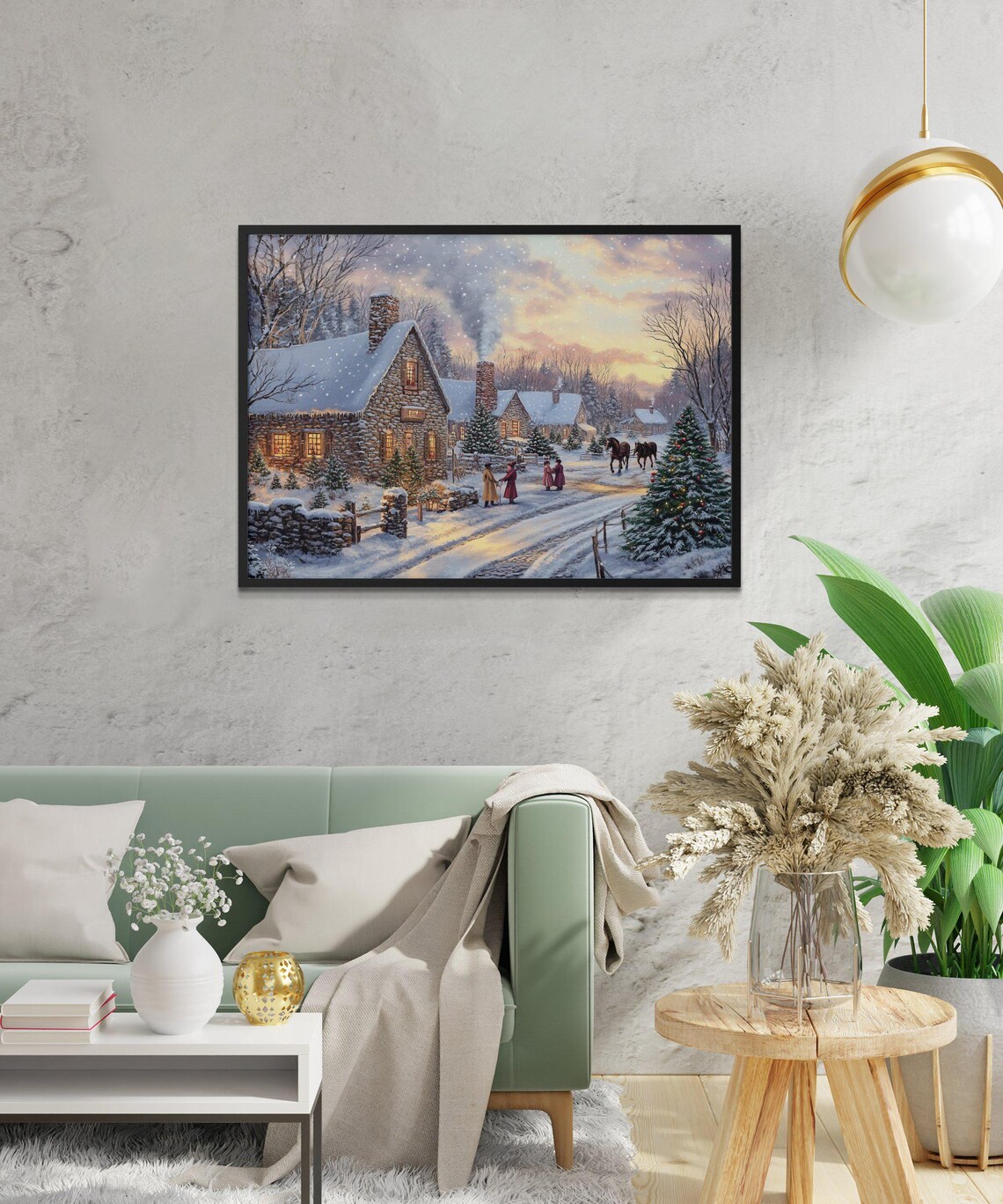 Christmas Winter Village Scene, Festive Holiday Art Print - Image 2
