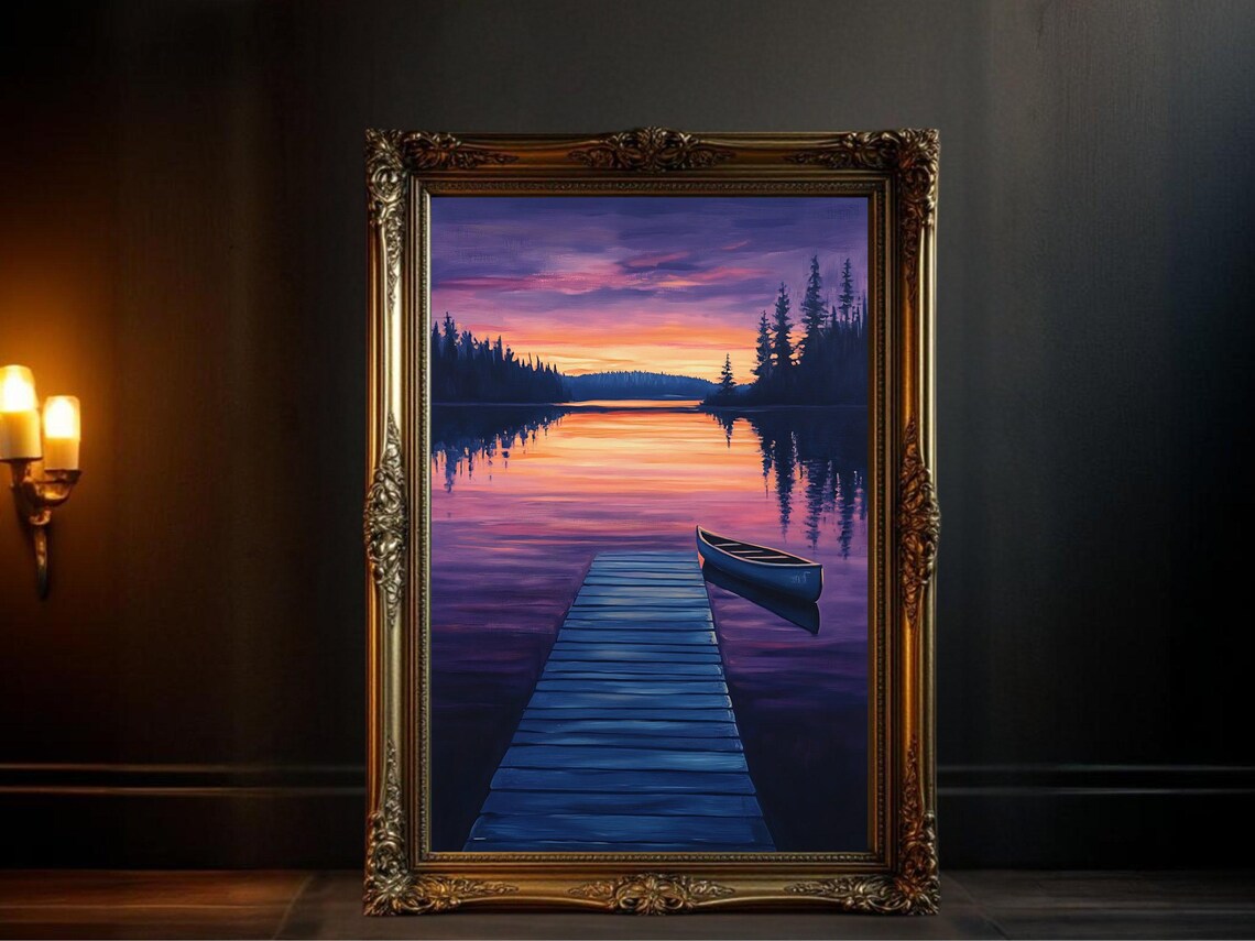 Sunset Lake View, Scenic Landscape Art Print