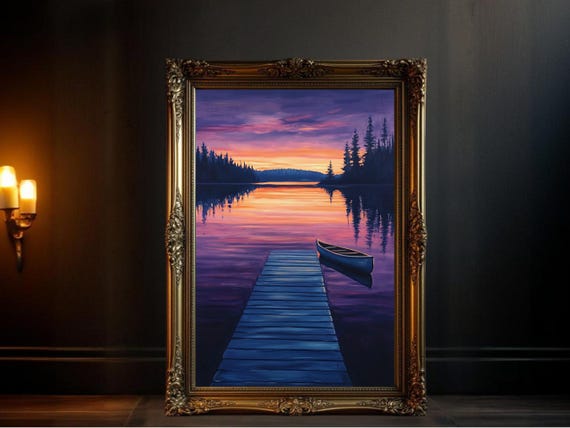 Sunset Lake View, Scenic Landscape Art Print
