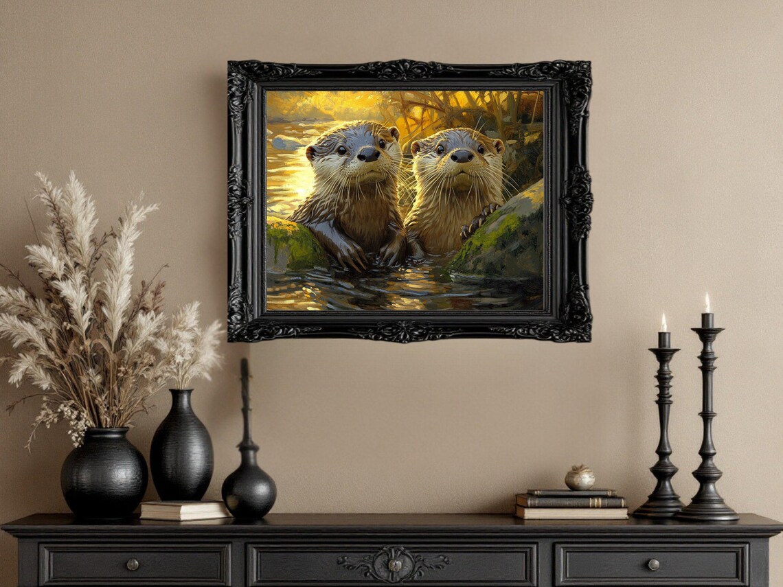 Cute Otters Animal Lovers Gift, Wildlife Art Print - Image 3