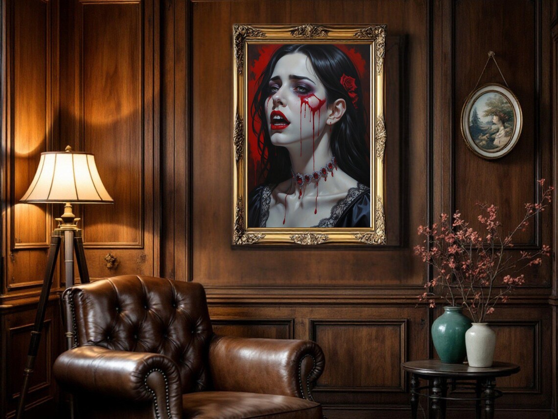 Gothic Vampire Dark Horror Art Print, Red Rose - Image 3